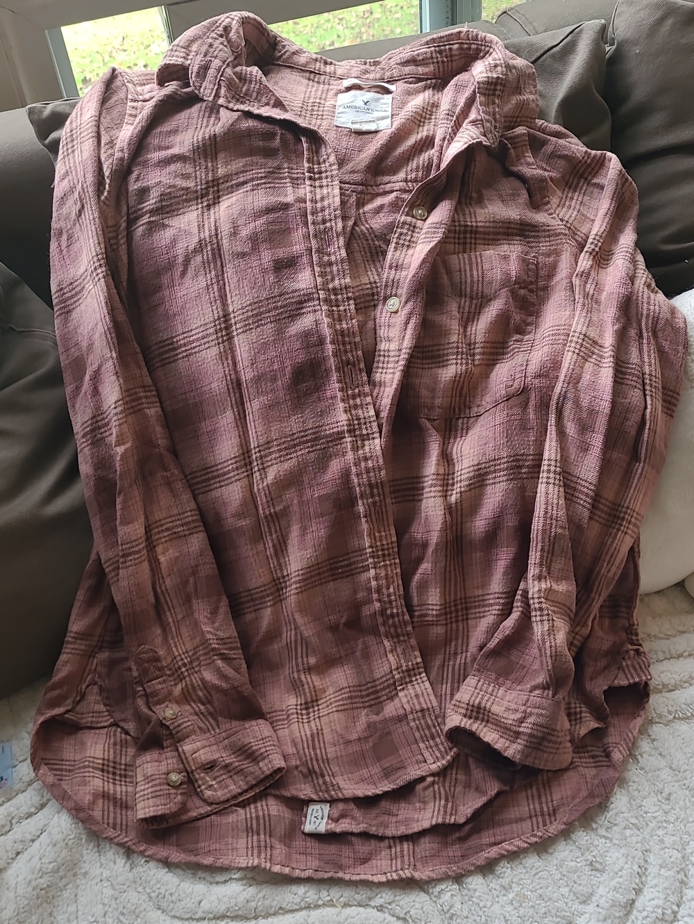 American Eagle Outfitters, Amazing Soft Mauve Plaid Button-Down Shirt